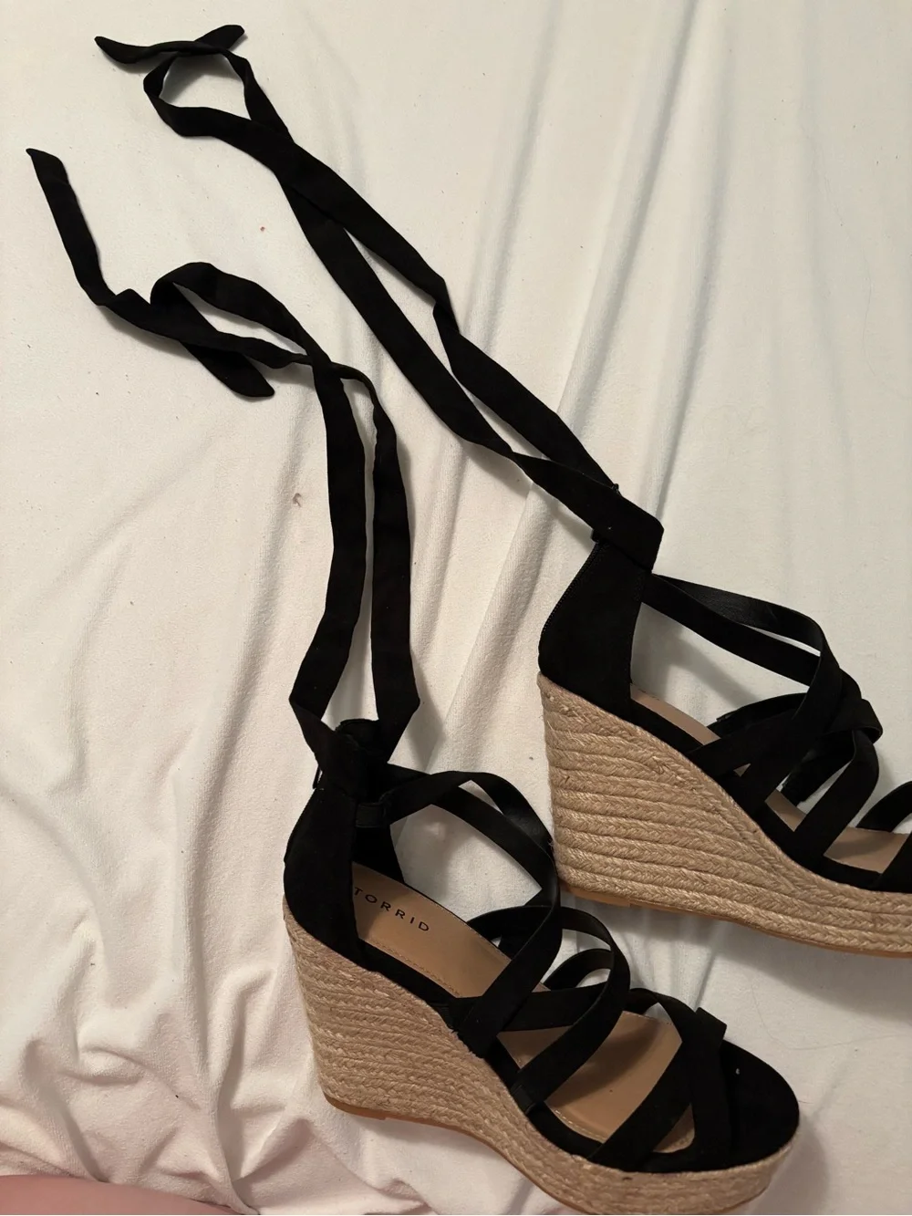 Black Espadrille Wedge Sandals with Ankle Tie
